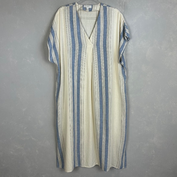 Banana Republic Factory Dresses & Skirts - Banana Republic Factory size L linen blend Kaftan midi dress blue beige striped